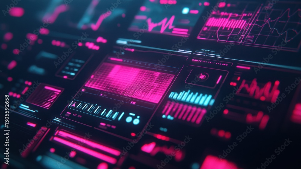Poster A Glowing Digital Dashboard Displaying Futuristic Graphical User Interface Elements