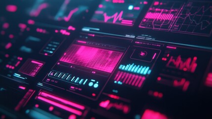 Obraz premium A Glowing Digital Dashboard Displaying Futuristic Graphical User Interface Elements