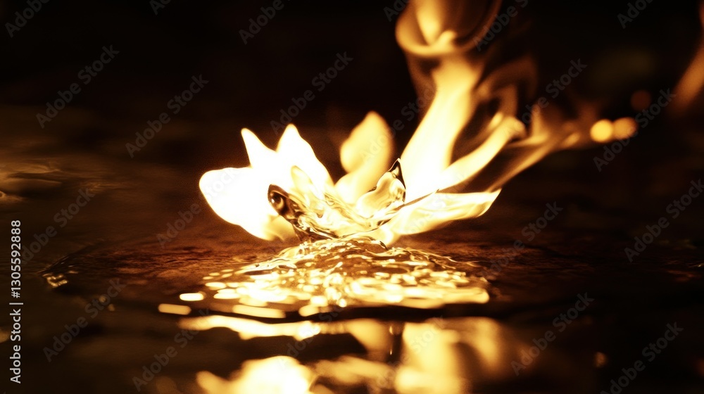 Poster fire consuming water creating a unique interaction of elements dramatically