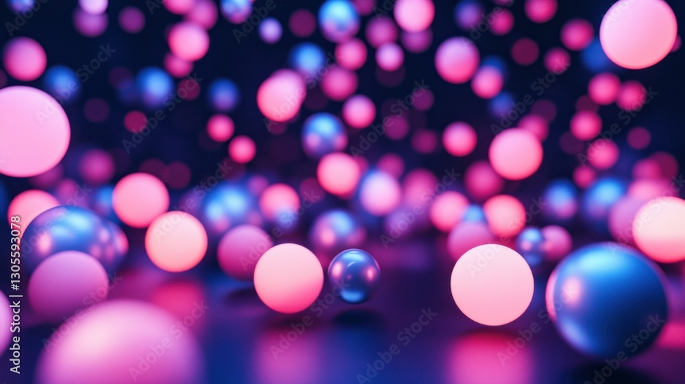 Poster many glowing colored spheres floating in dark ambient space