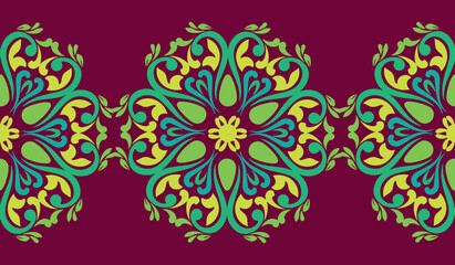 Tatar seamless pattern. Islamic tulip, floral geometry. Culture of the Tatar people, symbols of green and red