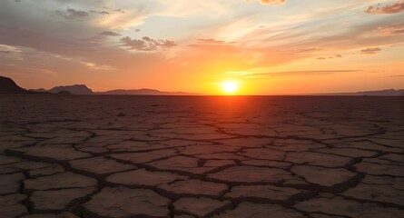 Obraz premium Sunset over Cracked Earth in Arid Landscape.