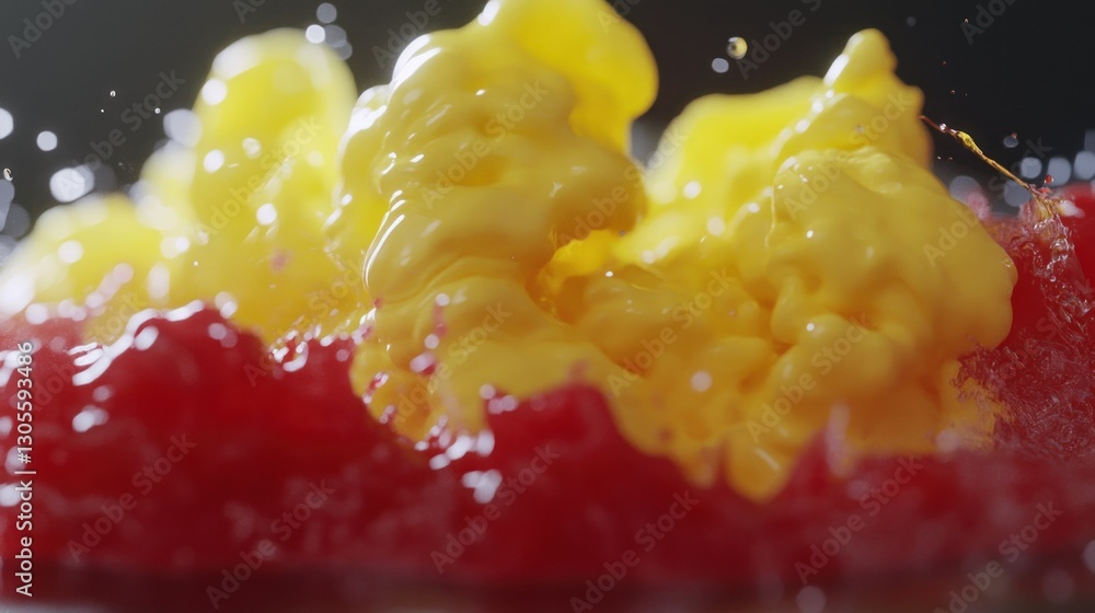 Aufkleber Yellow and red liquids mixing and splashing in a creative display