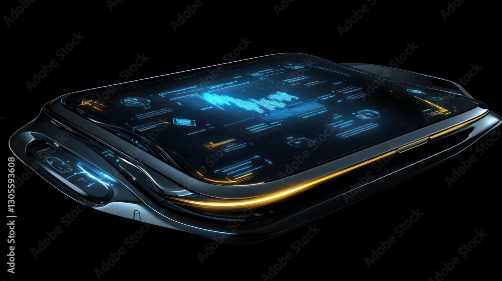 Poster Futuristic display screen depicting data and futuristic technology features