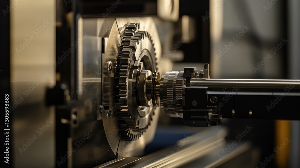 Poster A complex machine is working on a metal part in detail