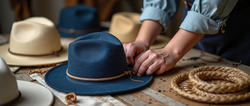 Crafting unique hats with textured fabrics in a workshop setting