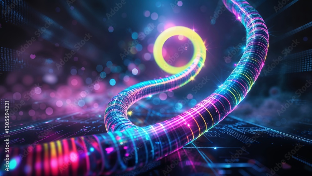 Poster colorful digital spiral on a high-tech background representing data flow and artificial intelligence