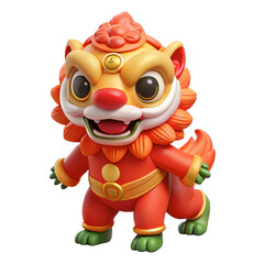 Obraz premium Adorable 3D Cartoon Lion Dance Costume Character Design for Lunar New Year