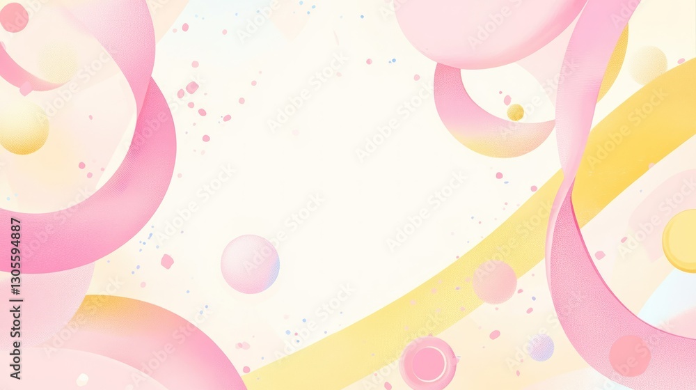 Poster Pink and yellow abstract design with curved and circular shapes