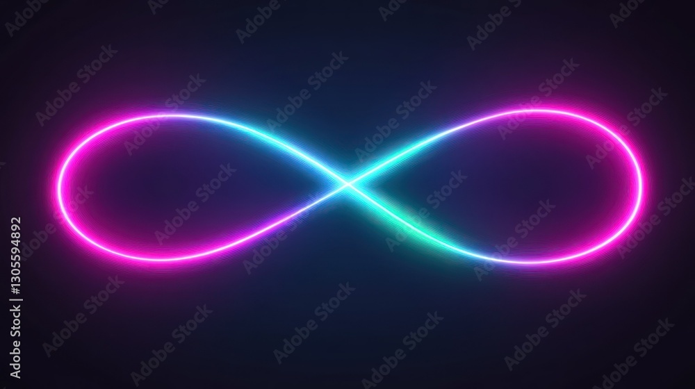 Poster the neon infinity symbol glows with multiple colors across the darkness