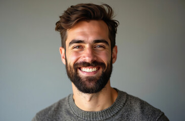 Obraz premium Young Man with a Beard and Casual Smile