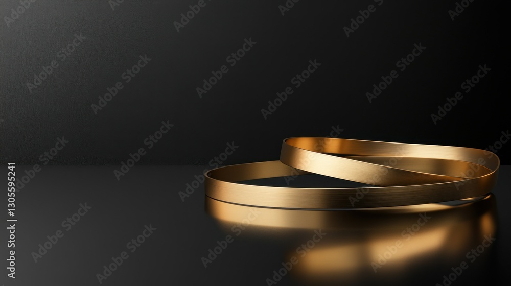 Aufkleber gold bands overlapping on a dark reflective background surface