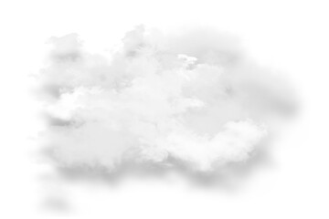 Cutout clean white cloud with shadow on transparent background.