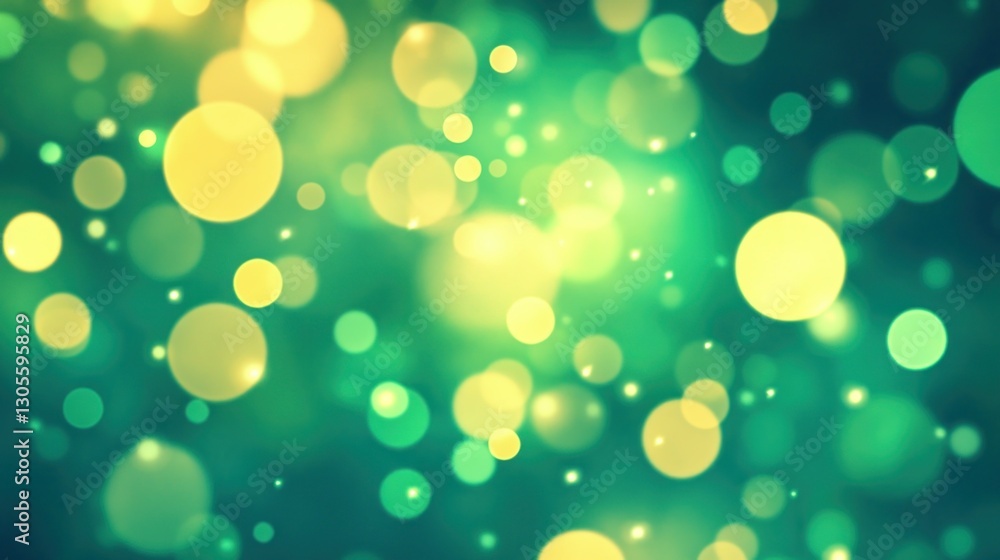 Poster Green and yellow circles create a blurred bokeh background