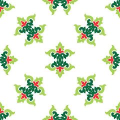 Tatar seamless pattern. Islamic tulip, floral geometry. Culture of the Tatar people, symbols of green and red