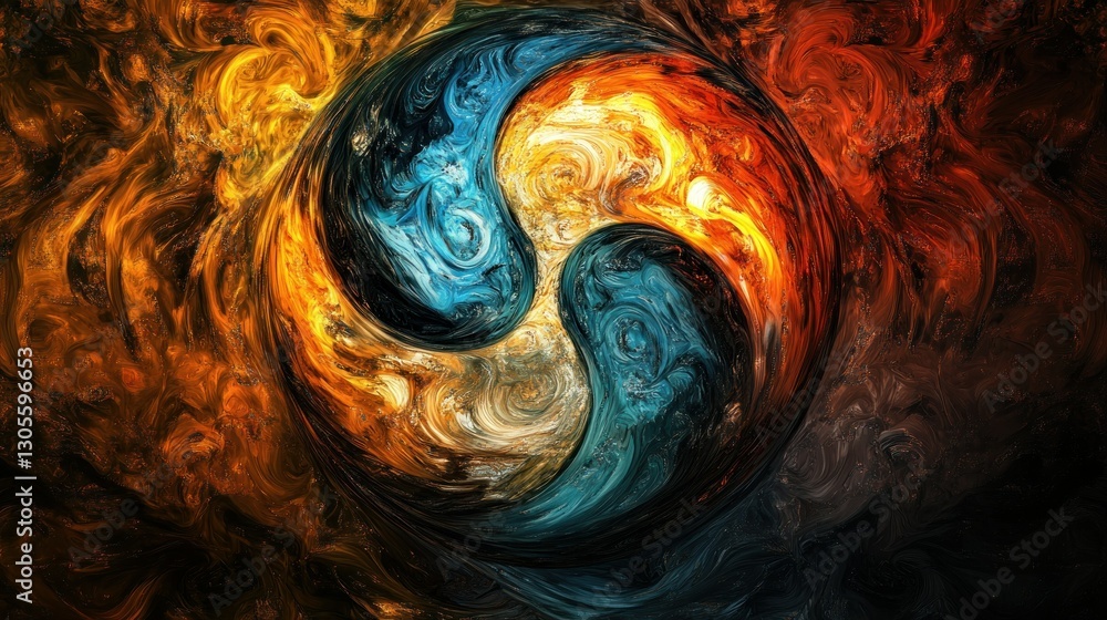 Poster abstract yin yang design with colors of fire and ice