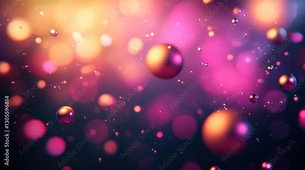 Poster Spherical objects floating with background colors of bright yellow and pink