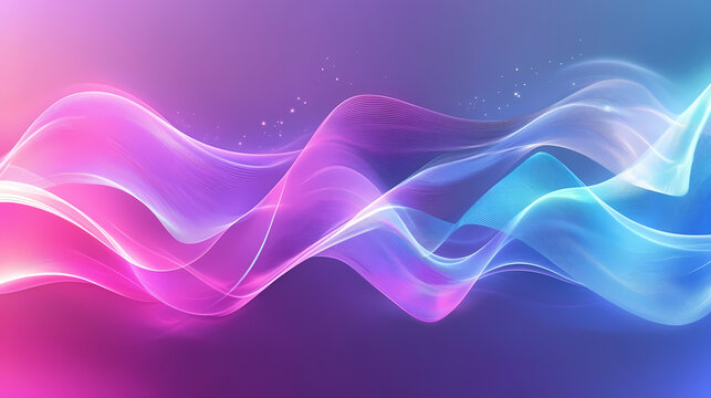 A vibrant abstract image showcasing colorful waves of light in purple, blue, and pink, creating a dynamic, fluid visual effect. Delight - Fairytale. Illustration