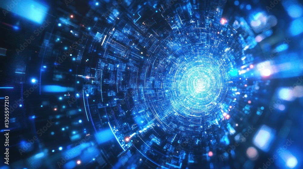 Poster Digital data tunnel displaying futuristic technological connections and data flow