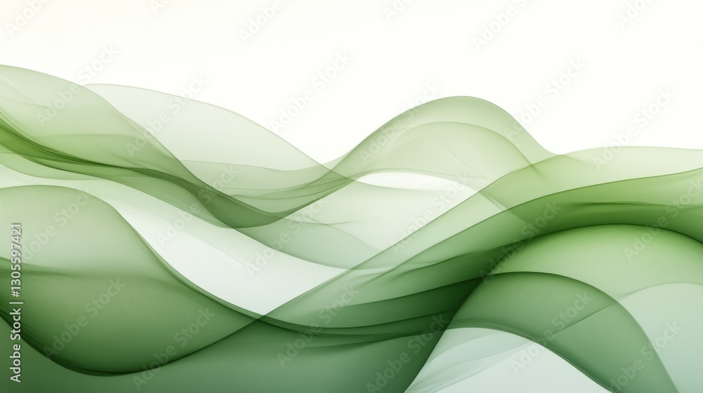 Poster green flowing abstract layers overlayed across a white background perfectly