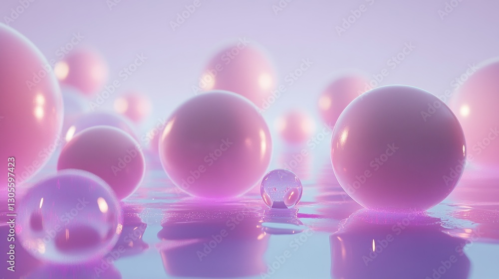 Poster several pink spheres are floating within a dreamlike background