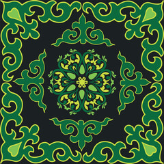 Tatar seamless pattern. Islamic tulip, floral geometry. Culture of the Tatar people, symbols of green and red