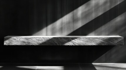 Stone shelf in minimalist interior with sunlight