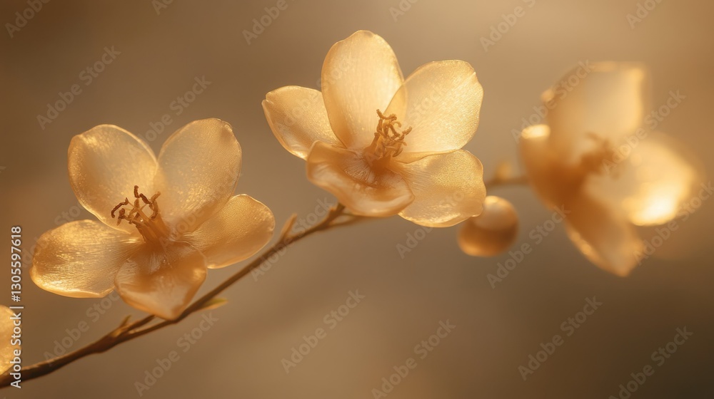 Poster delicate flowers on a branch against a soft blurred background