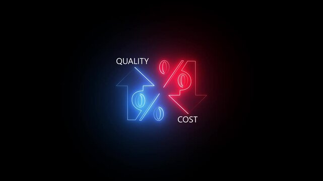 Quality and cost control idea. Quality control and company cost reduction. Percentage icon of quality and cost with up and down, on background