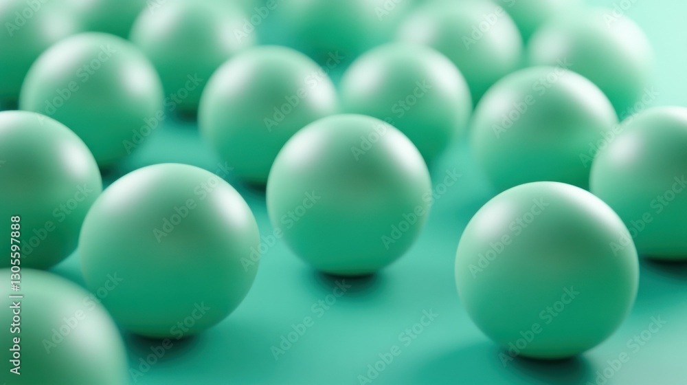 Poster Green spheres arranged in a visually pleasing repeating pattern