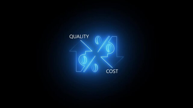 Quality and cost control idea. Quality control and company cost reduction. Percentage icon of quality and cost with up and down, on background