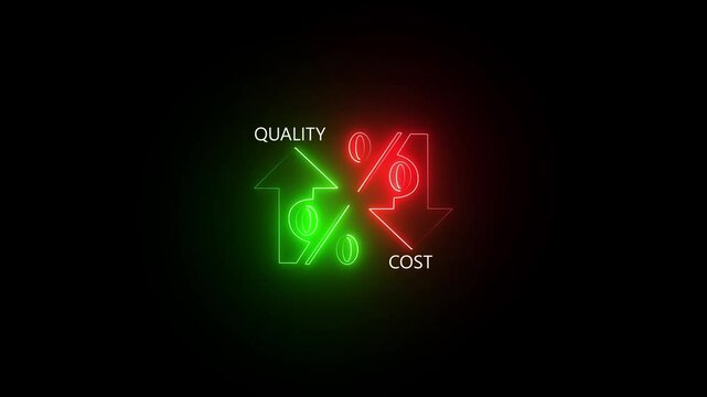Quality and cost control idea. Quality control and company cost reduction. Percentage icon of quality and cost with up and down, on background