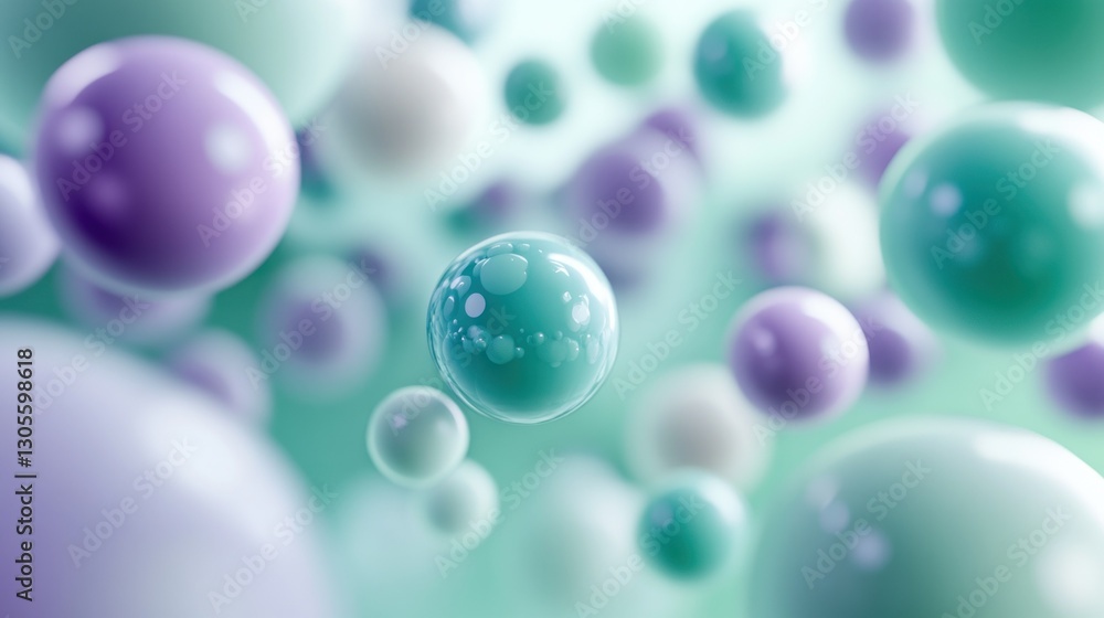 Poster Abstract view of several floating colored spheres with surface details
