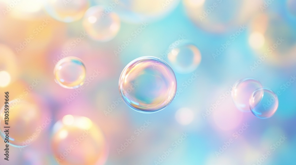 Poster Floating bubbles with shimmering iridescent effects in soft backgrounds