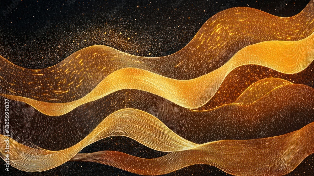 Poster elegant flowing golden abstract waves against a dark background