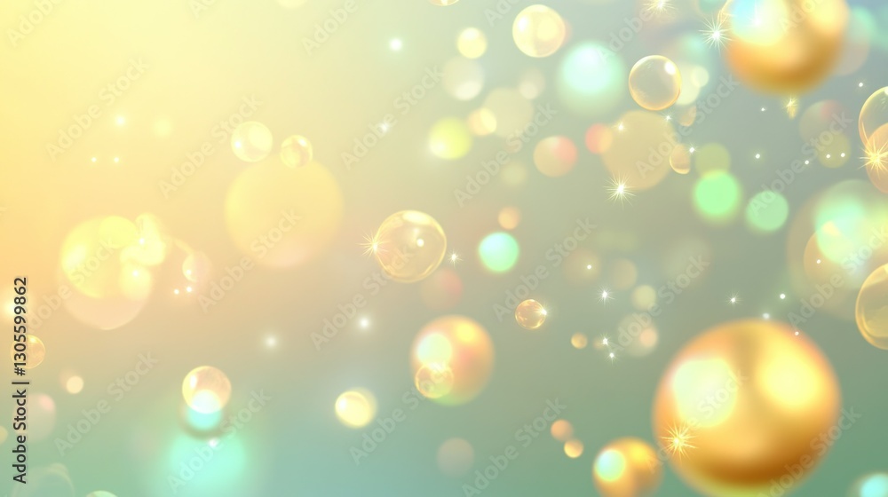 Poster Bubbles and sparkles drifting in a colorful and soft background