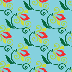 Tatar seamless pattern. Islamic tulip, floral geometry. Culture of the Tatar people, symbols of green and red