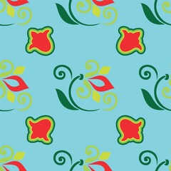 Tatar seamless pattern. Islamic tulip, floral geometry. Culture of the Tatar people, symbols of green and red