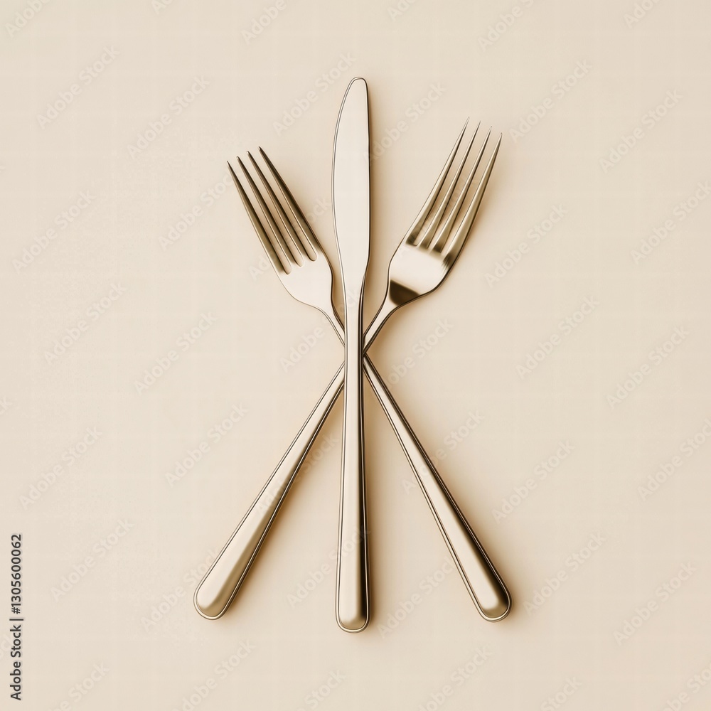 Poster elegant arrangement of cutlery with forks and knife on a minimalist background. generative ai