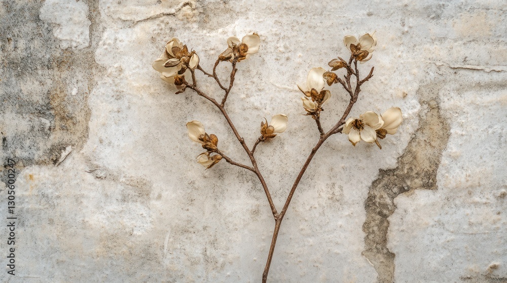 Aufkleber a branch with delicate flowers resting on a textured surface