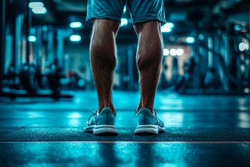 Fototapeta premium A man standing in a gym with his feet on the ground