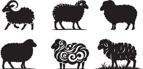 Sheep silhouette Set Vector Illustration On White Background