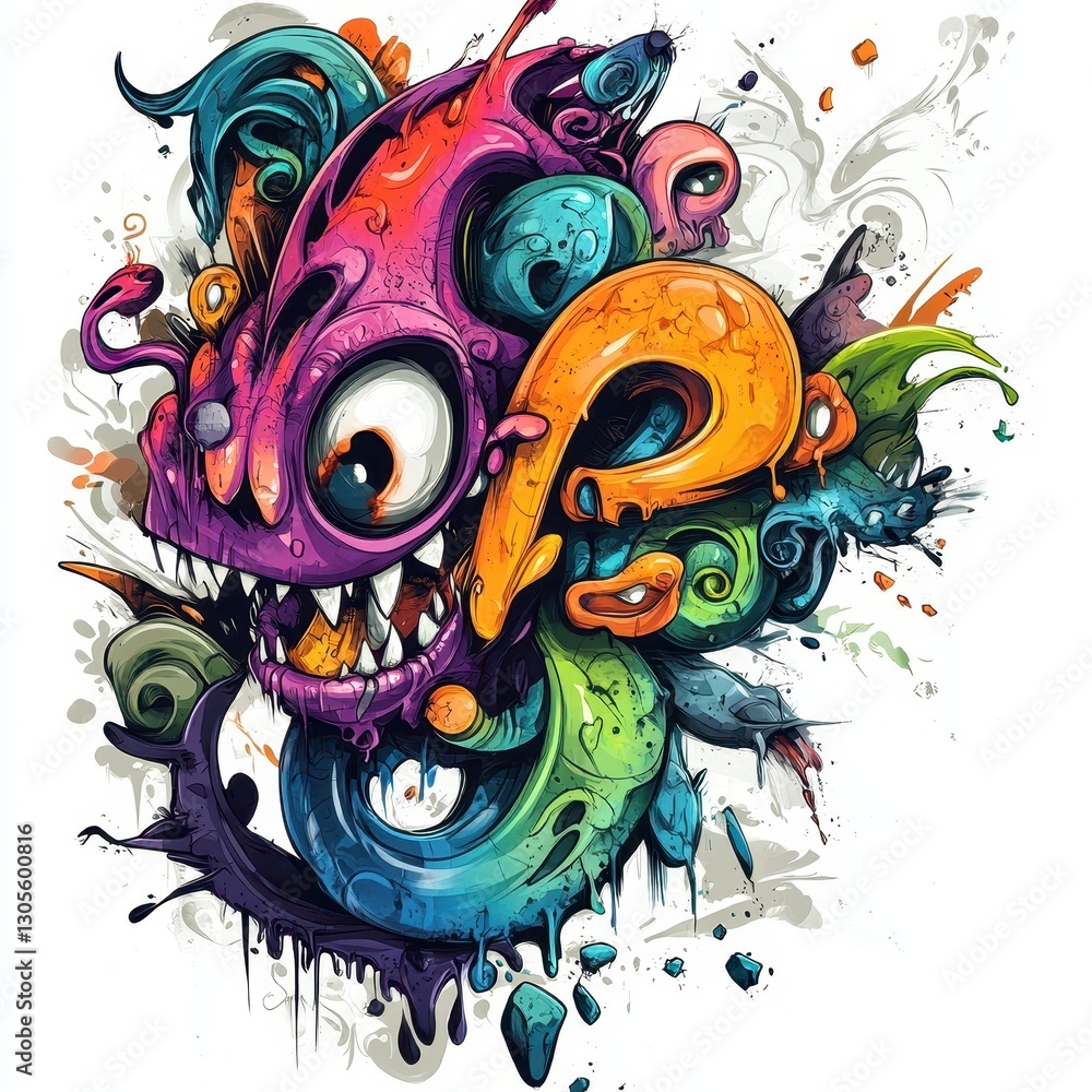 Poster an abstract and colorful monster with many different detailed features