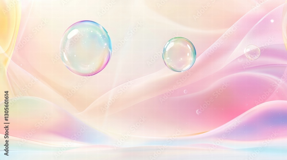 Leinwandbilder Colorful bubbles floating in a serene pastel background with gentle swirls at a tranquil setting. Generative AI