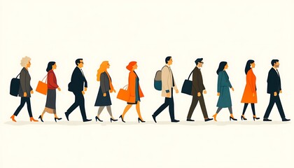 Commuters walking city street