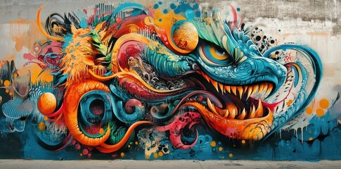 Fototapeta premium A vibrant and detailed graffiti art of an eastern dragon