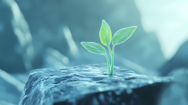 Green sprout growing in stone slab - rebirth, revival, resilience and new life concept. Resilience - Iceberg. Illustration
