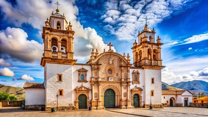 Fototapeta premium Majestic San Pedro Apostol Church, Andahuaylillas, Peru: Stunning Baroque Architecture & Andean Landscape