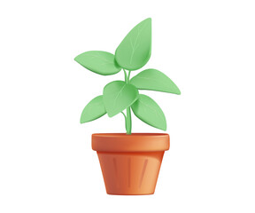 Cute Potted plant 3D illustration, ceramic pot, cup with indoor type of flower. House Plant 3D. Hygge style. Isolated on white background. Modern vector illustration
