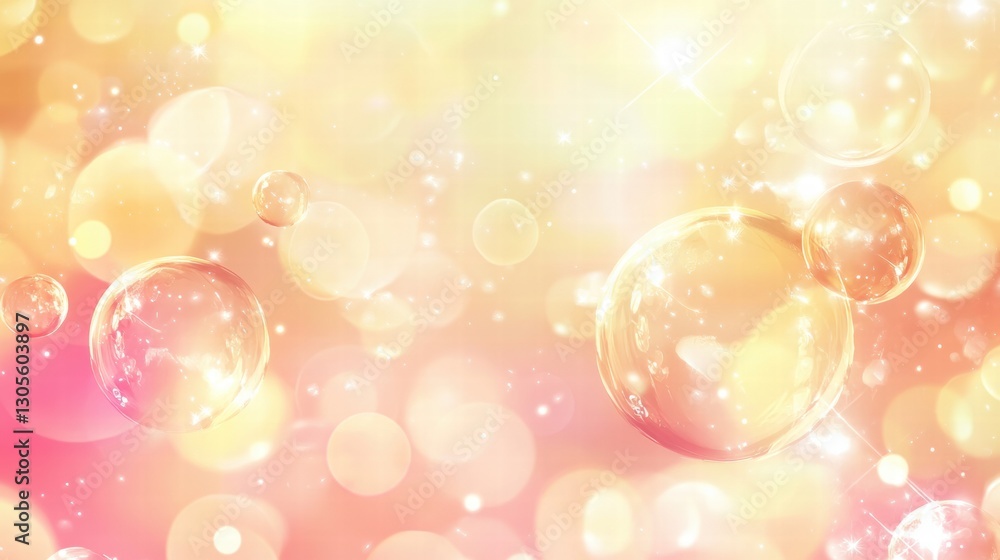 Poster bubbles floating in soft pastel colors create a dreamy atmosphere filled with light and warmth. gene
